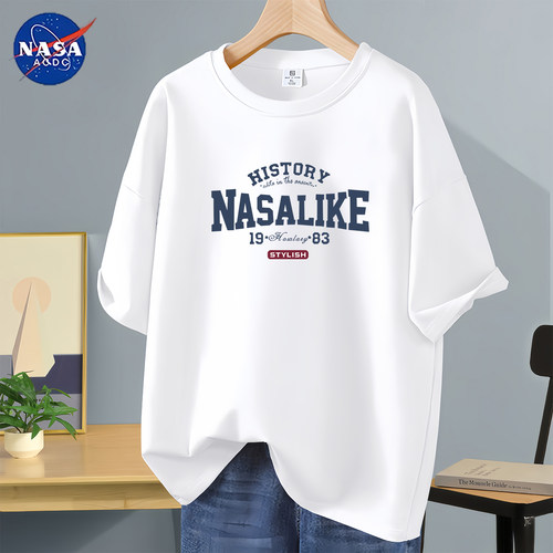 NASA联名纯棉短袖男士2026新款夏季t恤青少年宽松潮流套头T恤半袖