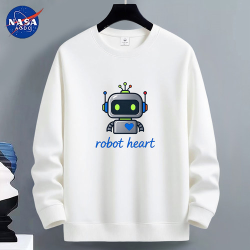 NASA联名机器人印花圆领卫衣男2026新款秋冬季加厚宽松长袖学生潮
