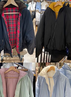 BM风章若楠同款双面格子面包服外套bm立领棉服加厚女两面穿棉衣冬