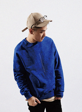 【清仓价】LIFEGOESON潮牌蜡染印花圆领卫衣男设计师款宽松上衣