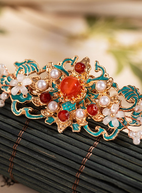 烧蓝凤冠唐风明制头饰发冠简约汉服古代发饰百搭红色气质发簪发钗