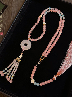 桃花笑 国风串珠背云长流苏璎珞项链新中式汉服马面裙旗袍配饰