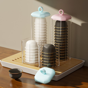 一次性功夫茶杯架子收纳盒置物架家用桌面稻壳子杯取杯器带盖防尘