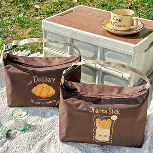 野餐郊游饭盒袋大容量美拉德手提保温包防水防油上班族带饭便当包