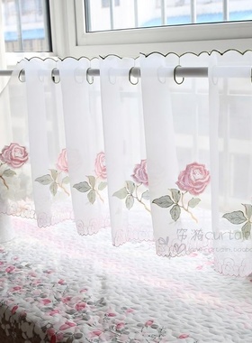 花语 韩式田园刺绣咖啡帘半帘 厨房窗帘隔断短帘橱柜帘门帘穿杆帘