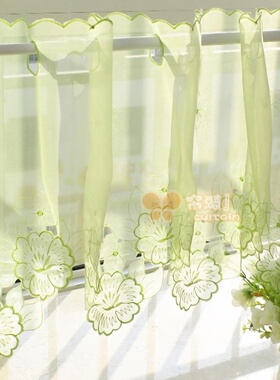 纯手工镂空咖啡帘半帘 并蒂雪莲小短帘橱柜门帘 厨房穿杆帘隔断帘