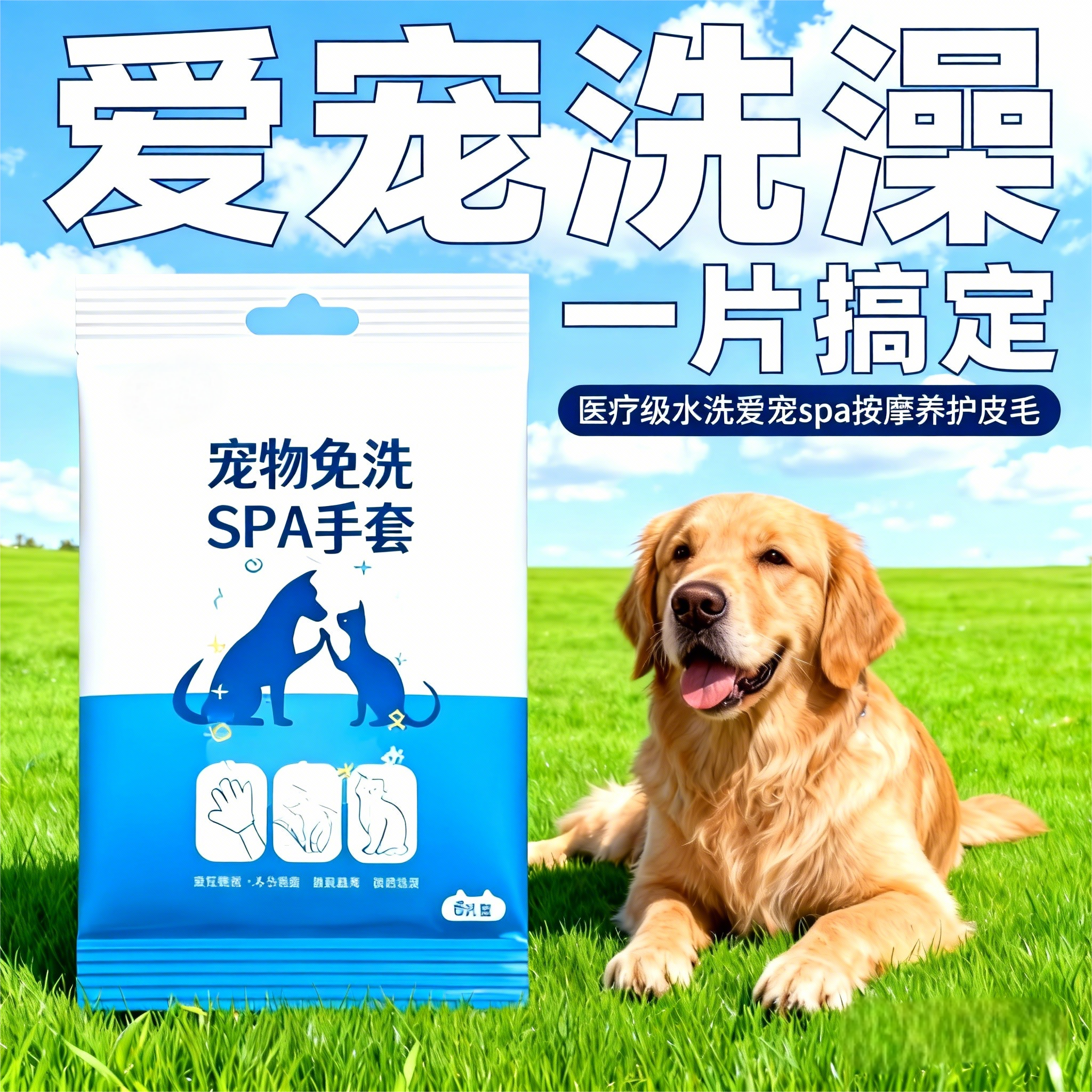 宠物免洗手套湿巾清洁猫狗通用干洗去污除臭抑菌去异味免洗澡神器