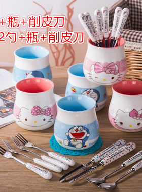创意卡通可爱水果叉陶瓷不锈钢小叉子点心甜品叉水果签小勺子套装