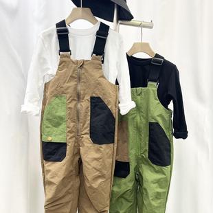 男童女童 拼色潮牌同款 儿童休闲背带裤 日系防水防风户外三防长裤