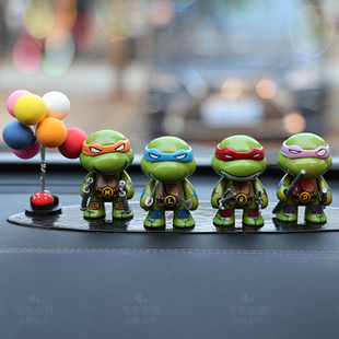 关节可动车载 忍者神龟公仔手办忍者龟儿童玩具汽车摆件模型礼物