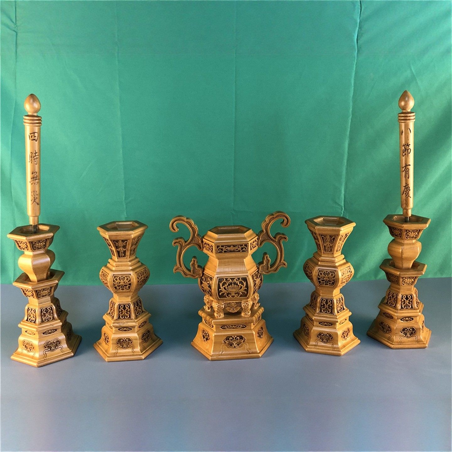 小五供轿前使用实木雕刻香炉花瓶烛台五件套庙会5供上香拜拜工艺,家居饰品,木雕,淘宝优惠券,粉丝福利购,淘宝优惠卷