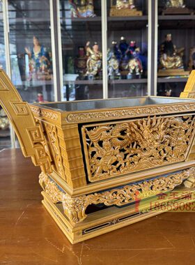 双色奏板马槽炉佛堂供佛供奉复古大香炉奉香炉龙头木雕工艺四方炉