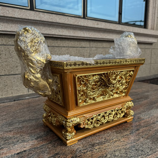 原色安金马槽炉双狮炉香炉木雕工艺四方炉玄关供奉插香大香炉实木