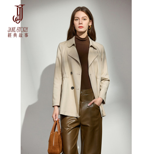 翻领小个子风衣女收腰设计感夹克