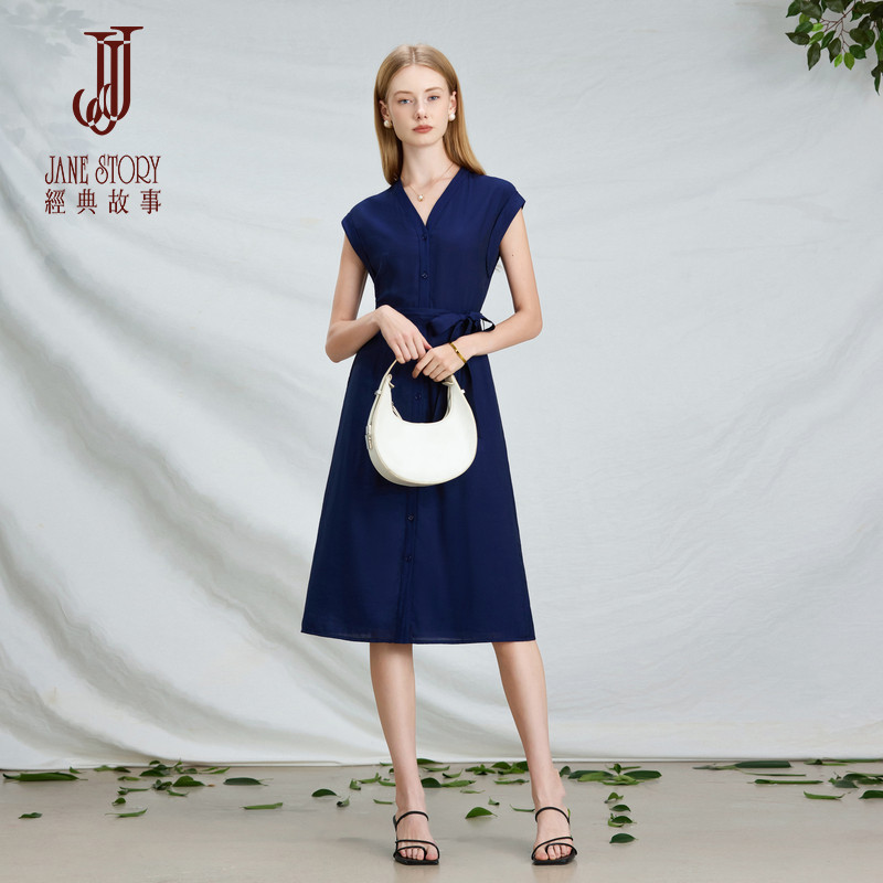 高端法式小资衬衫连衣裙女夏季2026新款气质简约掐腰裙子小个子