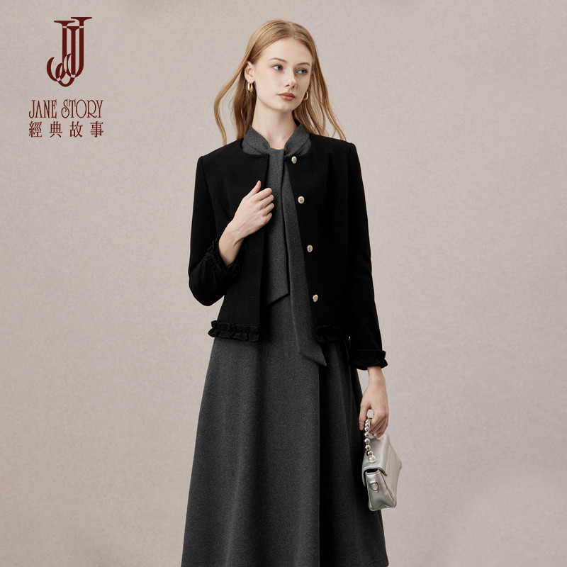 经典故事2025新款秋冬高级感短款毛呢外套女立体花边小西装上衣,女装/女士精品,短外套,淘宝优惠券,粉丝福利购,淘宝优惠卷