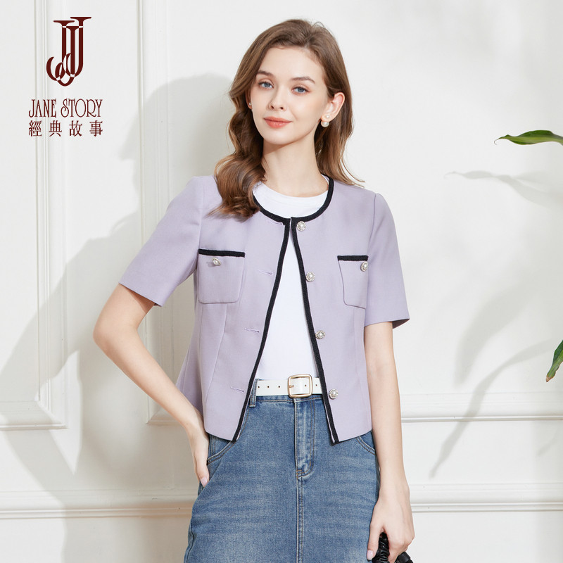 夏季短袖小香风外套2026新款女高端洋气圆领西装上衣短款小个子