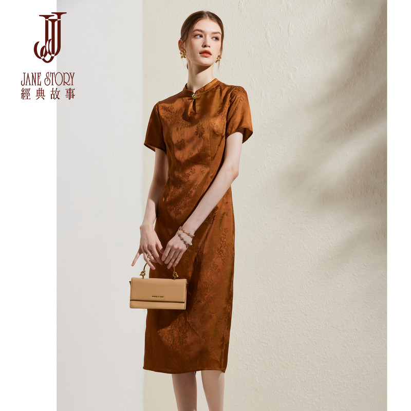 新中式立领缎面印花连衣裙女2026夏季新款改良日常绝美优雅旗袍裙