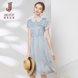 经典故事翻领碎花连衣裙女2026夏季新款法式宫廷风雪纺裙波点裙子