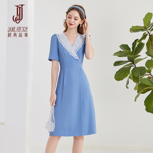 经典故事设计感西装连衣裙女夏季2026年新款荷叶边V领修身西服裙