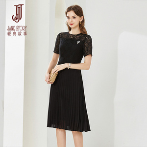 法式黑色百褶连衣裙女2026夏季新款气质高级感蕾丝赫本风小黑裙