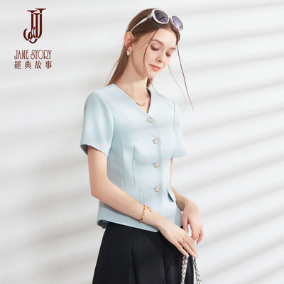 高级感短款无领西装外套女