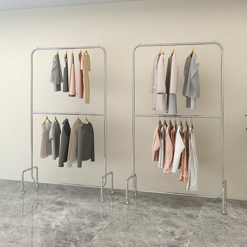 服装店展示架不锈钢拉丝落地式