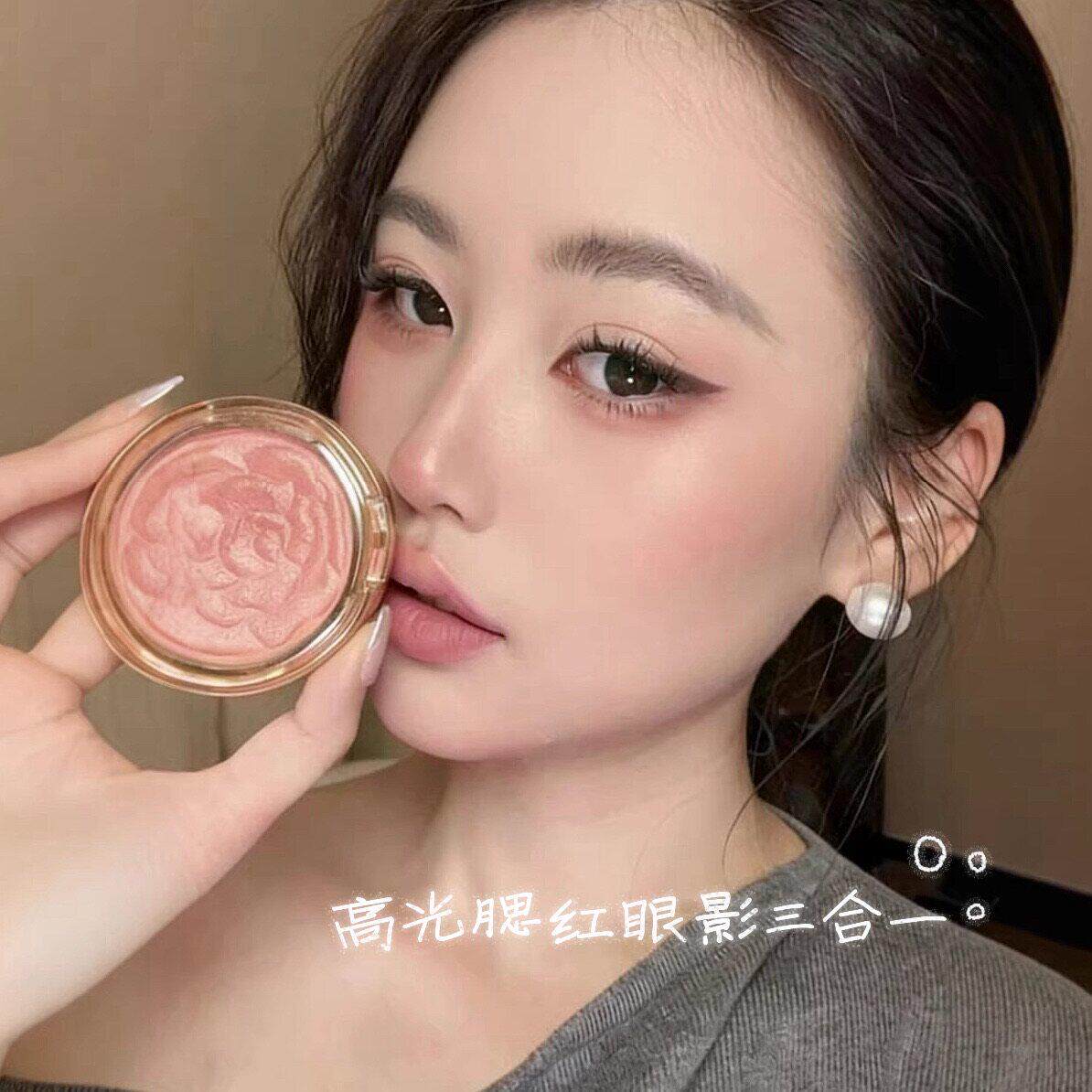 爆款花瓣高光腮红一体裸妆持久橘色提亮胭脂珠光自然面部高光眼影