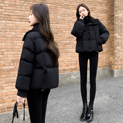 小个子黑色针织翻领白鸭绒外套2025新款女装冬季宽松短款羽绒服女