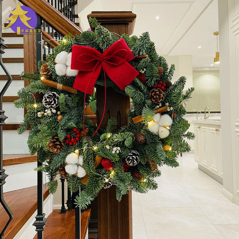 圣诞节装饰北欧ins风30cm小型花环门挂仿真诺贝松diy居家客厅壁挂