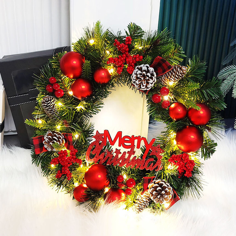 圣诞节装饰北欧ins风小圣诞花环门挂diy居家客厅桌面橱窗桌摆发光