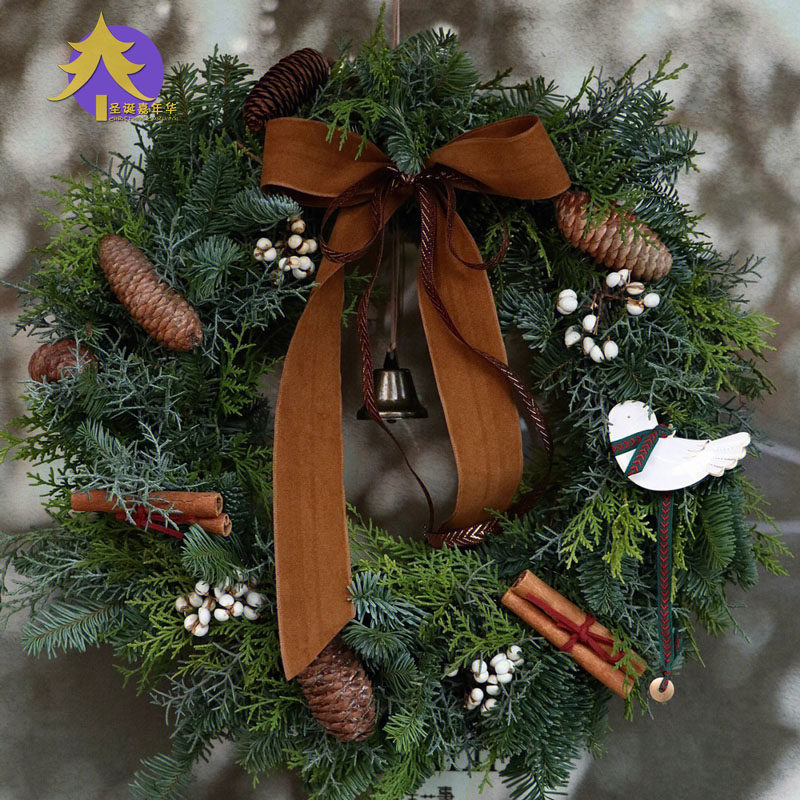 圣诞节装饰ins风圣诞花环门挂诺贝松花环diy家用客厅商场橱窗挂饰
