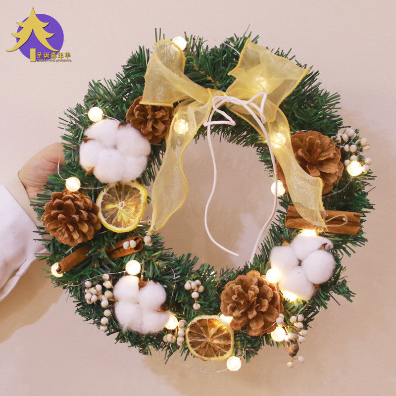 圣诞节装饰品ins风30cm小型圣诞花环门挂diy居家客厅橱窗商场挂饰