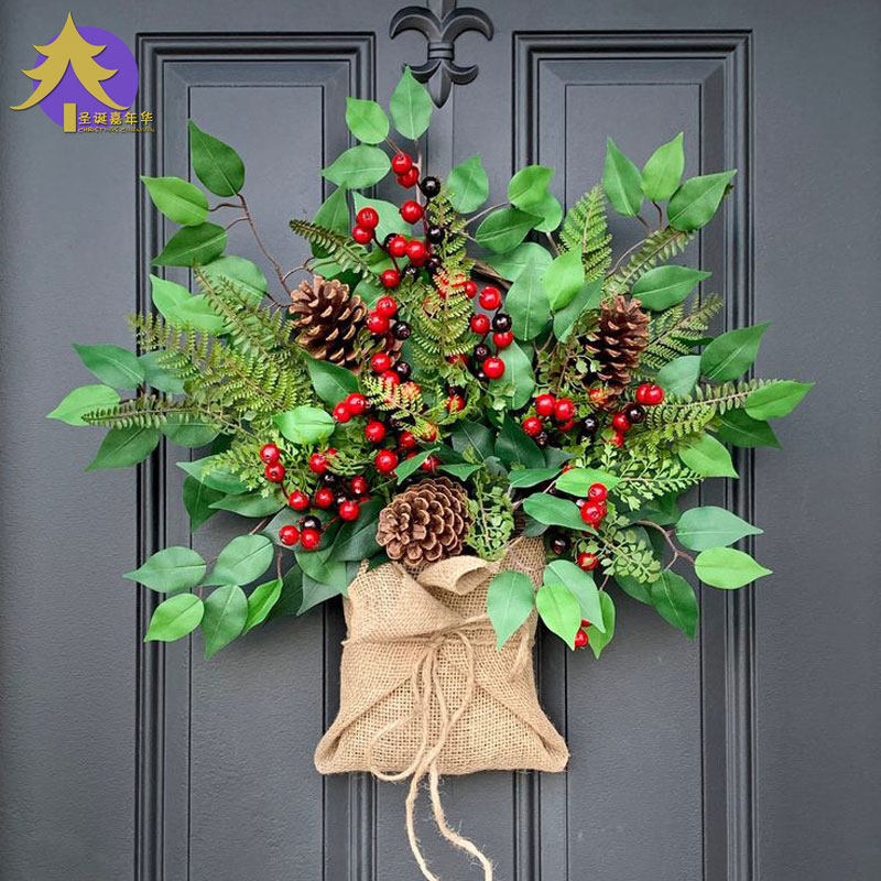 圣诞节装饰品北欧ins风圣诞花环门挂花篮挂饰diy居家客厅橱窗挂件