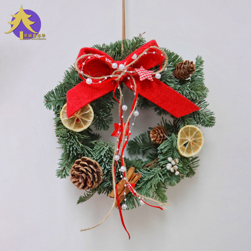 圣诞节装饰北欧ins风小型圣诞花环门挂诺贝松diy家用客厅橱窗挂饰