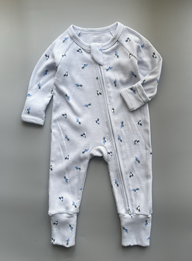 外贸ins新款婴儿拉链式睡衣BB爬服可包手包脚新生儿防抓脸连体衣