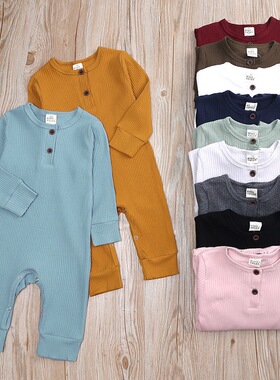 ins新款婴儿套头连体衣纯棉长袖爬服宝宝春秋贴身内衣可爱外出服