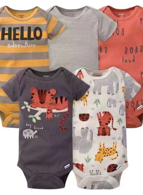 外贸童装ins风婴儿短袖包屁衣修身版信封领欧美宝宝三角哈衣5件装