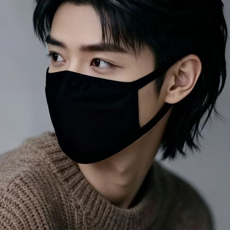 黑色简约口罩男潮流时尚加棉厚款高颜值防尘遮面面罩保暖冬季可洗