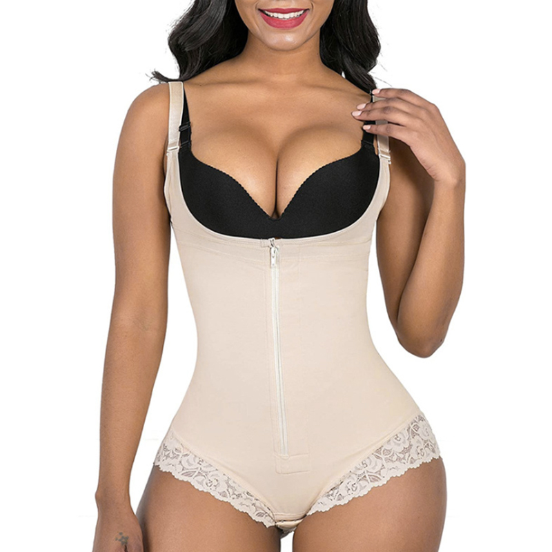 大码橡胶收腹束腰连体塑身衣蕾丝边防勒托胸拉链减小肚子提臀塑形