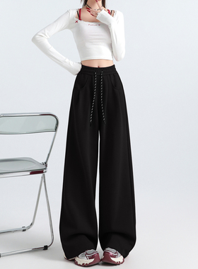 运动阔腿裤子女秋冬季2025新款宽松直筒垂坠感bf慵懒松弛休闲卫裤