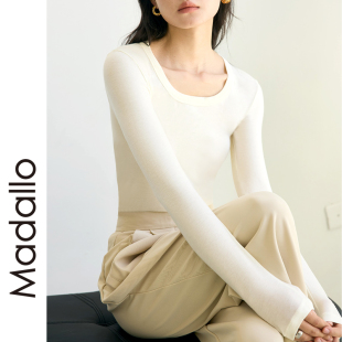 可外穿修身 秋冬白色圆领针织长袖 含羊毛上衣 女2026新款 内搭打底衫