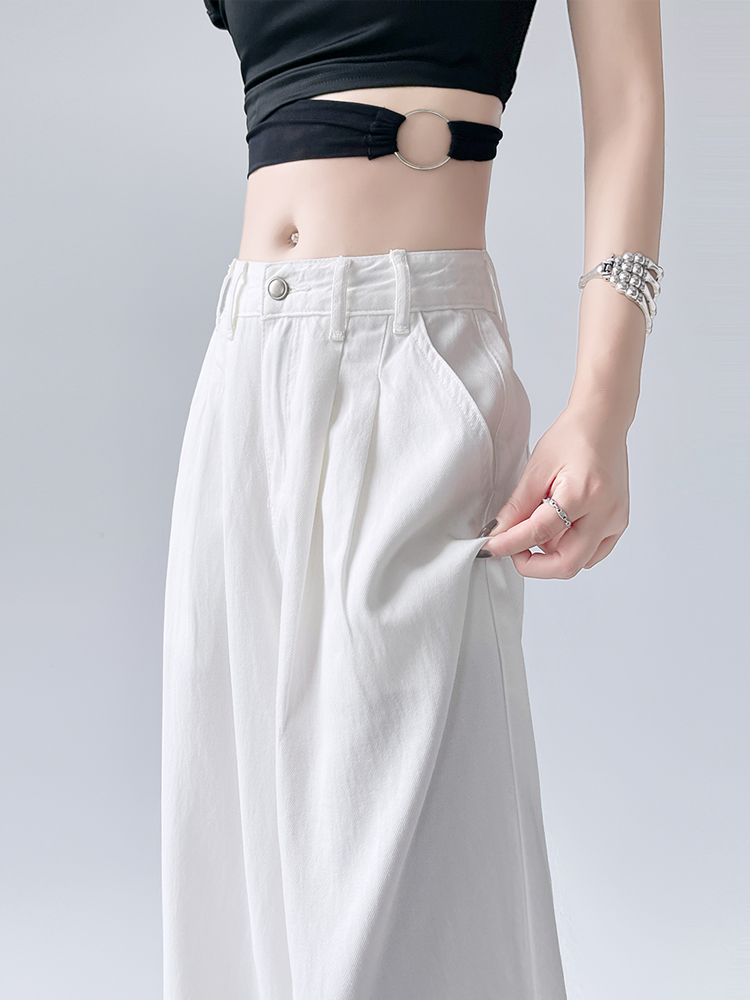 白色牛仔裤女2025新款春秋冬薄款美式高腰显瘦垂感直筒宽松阔腿裤