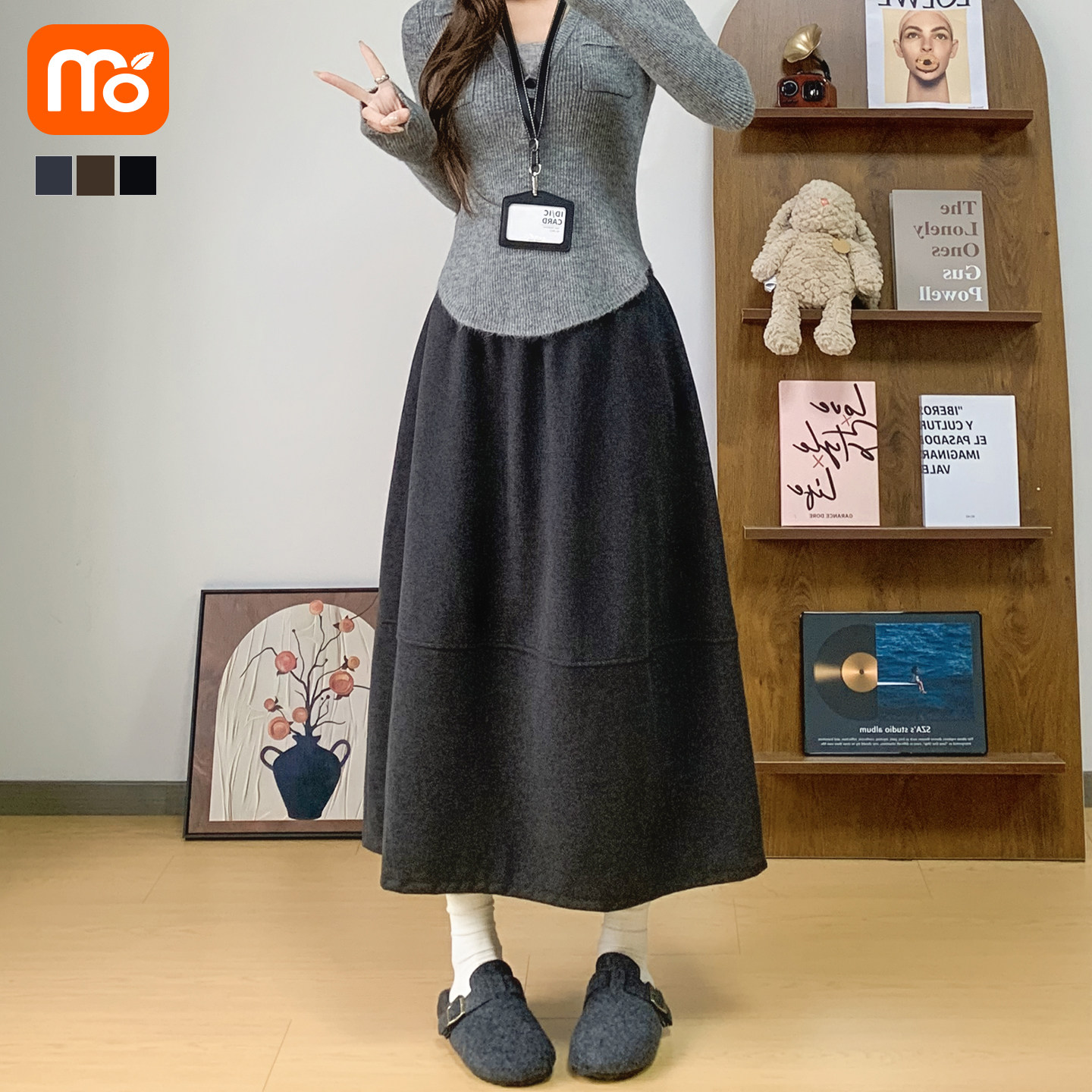 灰色花苞半身裙女秋冬季2025新款中长款蓬蓬高腰a字显瘦糯米裙子,女装/女士精品,半身裙,淘宝优惠券,粉丝福利购,淘宝优惠卷