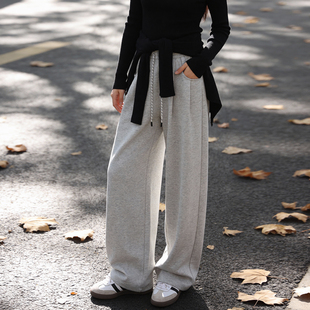 加绒阔腿裤子女秋冬季2026新款爆款宽松直筒垂感加厚休闲运动卫裤