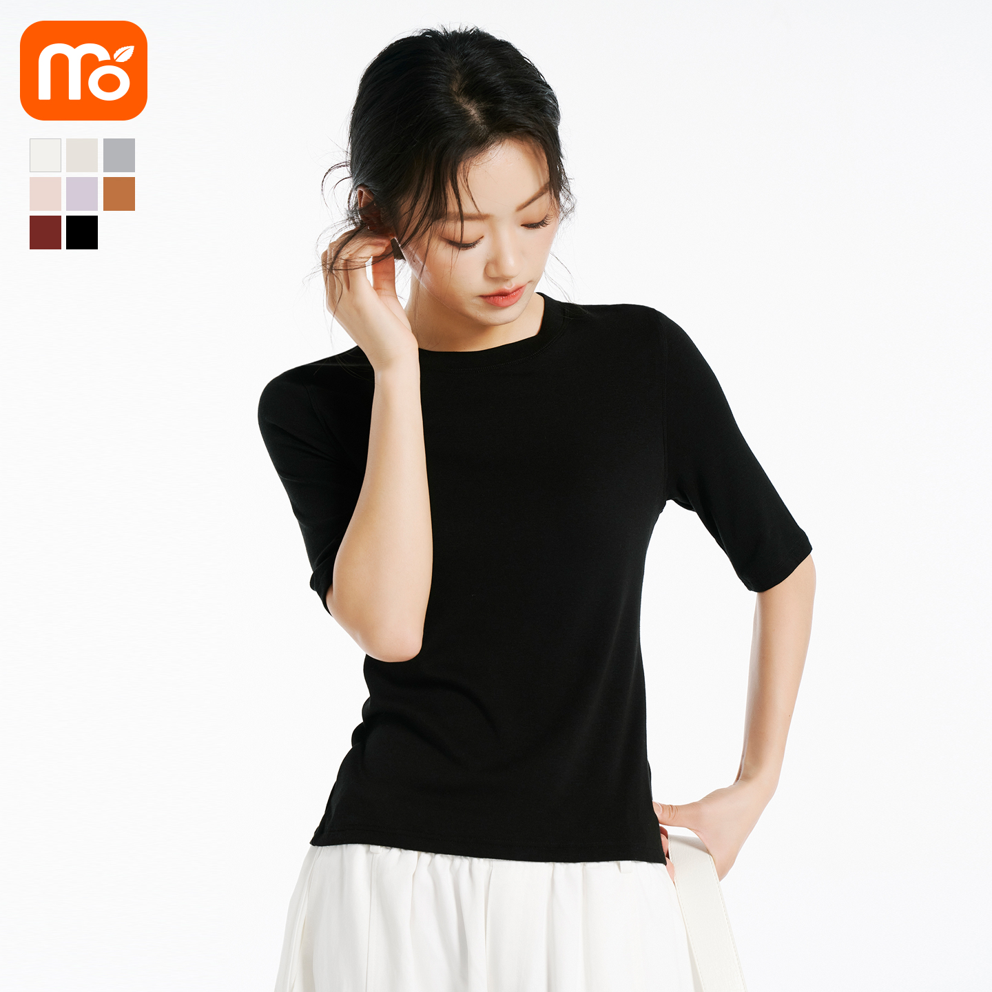 黑色圆领五分短袖女2025新款t恤