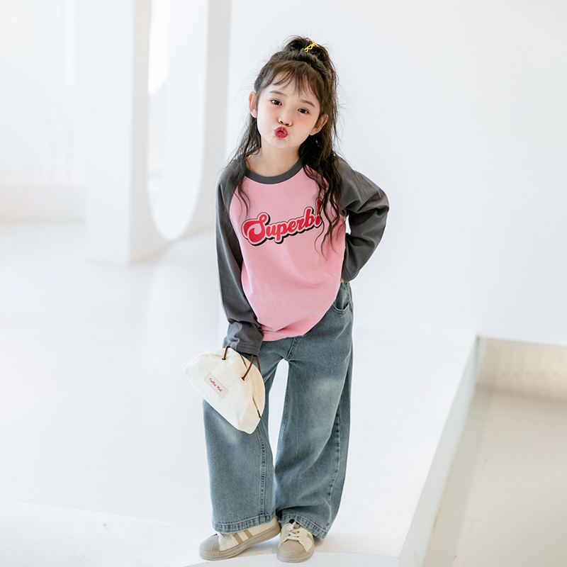 女童春秋季纯棉长袖T恤儿童中大童插肩袖宽松时尚韩版上衣潮,童装/婴儿装/亲子装,T恤,淘宝优惠券,粉丝福利购,淘宝优惠卷