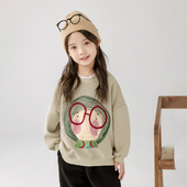 卡通加绒卫衣儿童中大童小学生宽松上衣 时尚 哈依鲁女童秋冬季 新款