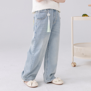 哈依鲁夏季女童薄款水洗棉牛仔裤儿童中大童小学生休闲防蚊长裤