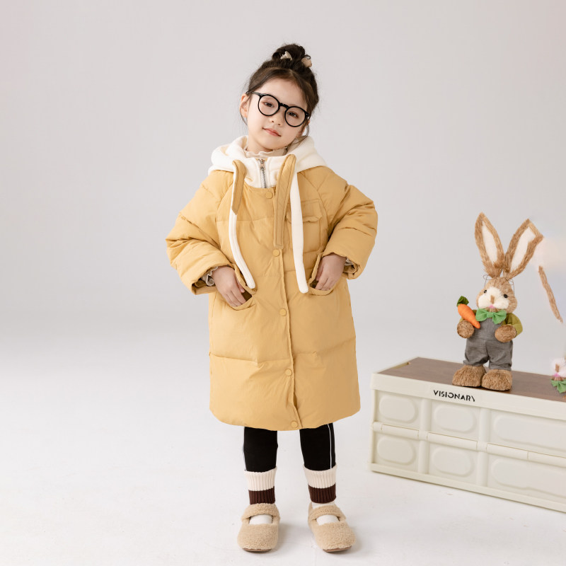 哈依鲁女童冬季长款羽绒服儿童中大童小学生90白鸭绒时尚外套童装